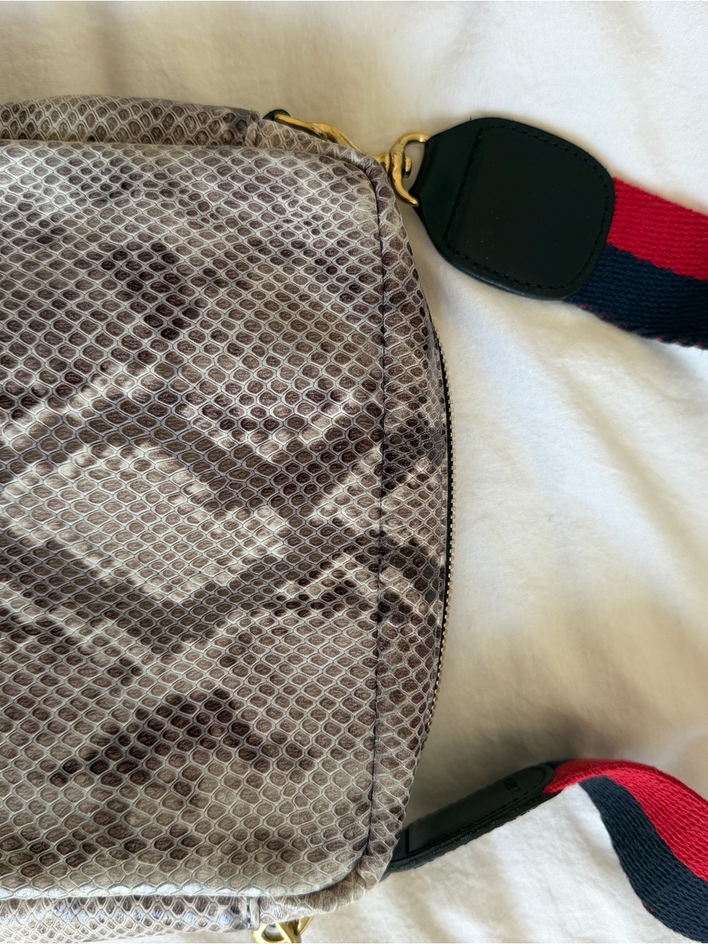 Clare V Python Print Crossbody with Red & Navy Stripe Strap - Picture 2 of 3